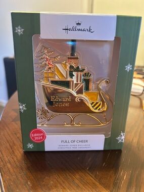 New Hallmark Exclusive Edward Jones Exclusive Christmas Tree Sleigh Ornament.